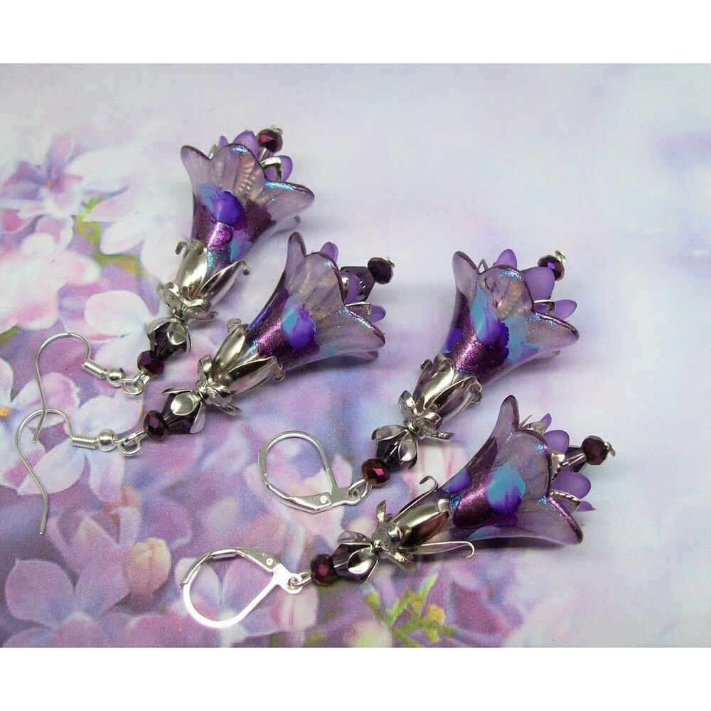 Purple earrings Boho earrings dangle Flowers earrings Hippie earrings Handmade j